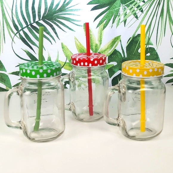 Set of 3 Polka Dot Country Style Mason Jar Drinking Mugs - Picture 3 of 9